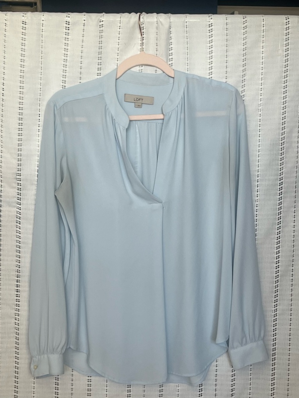 LOFT Pale Blue V-Neck Long Sleeve Blouse